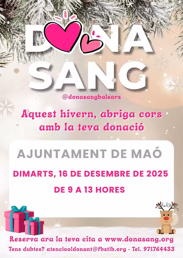 Maó acogerá el 16 de diciembre una jornada de donación de sangre en el Ajuntament