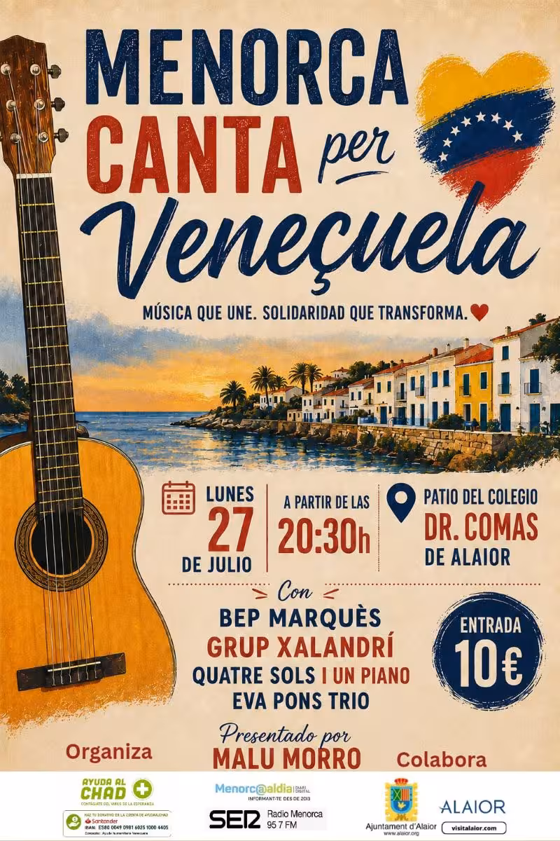 Menorca se vuelca con los niños huérfanos de Venezuela: un concierto solidario en Alaior recaudará fondos tras el terremoto