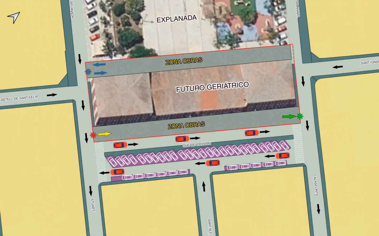 Es Castell cierra el aparcamiento de Duque de Crillón por el inicio de las obras del geriátrico