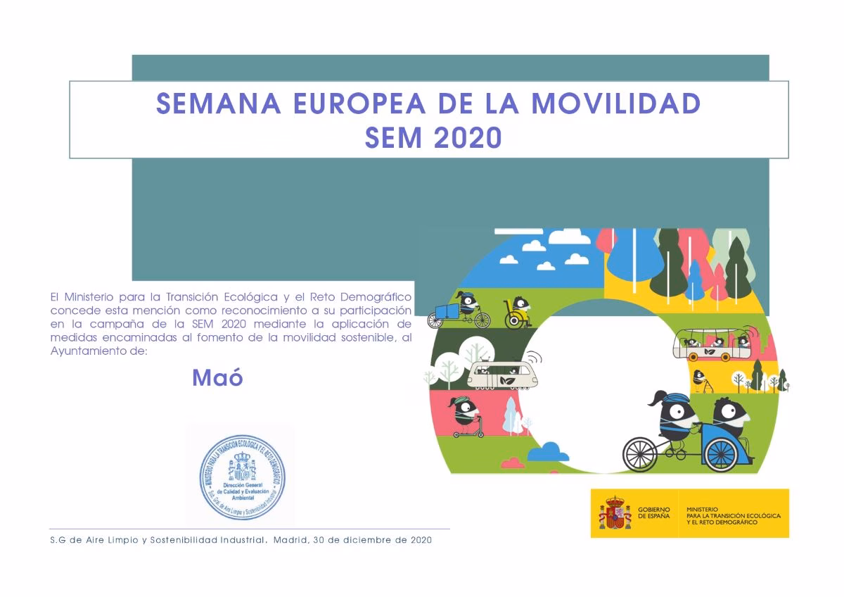 El Gobierno reconoce a Maó su participación activa en la Semana Europea de la Movilidad