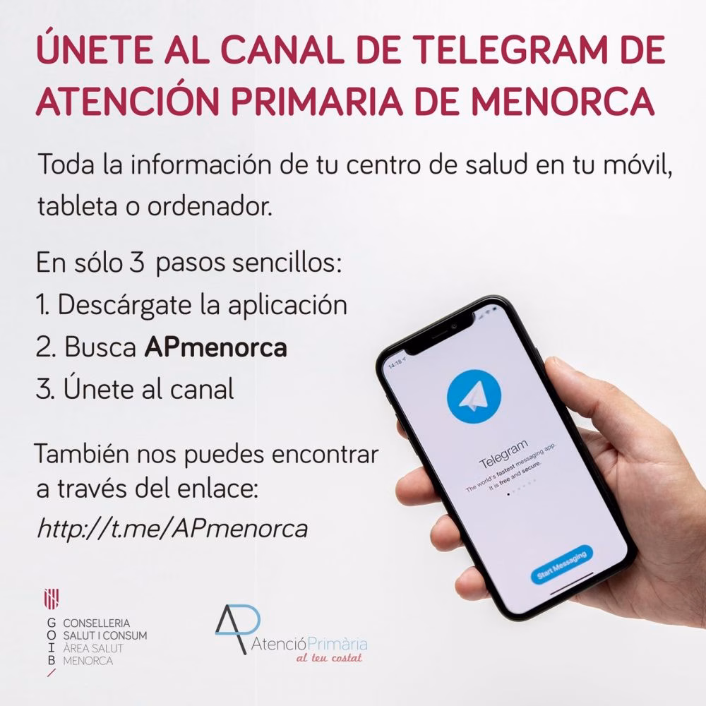Atenció Primària de Menorca estrena un canal de Telegram contra la Covid-19