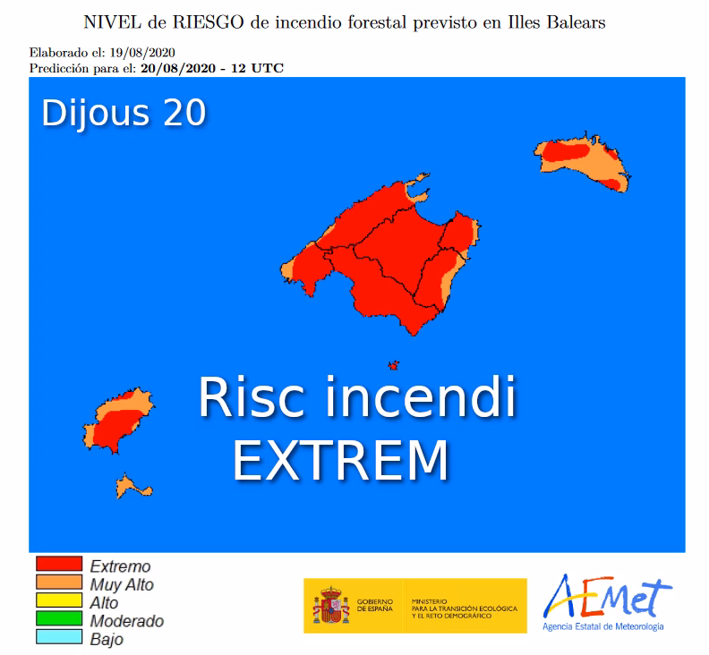 Riesgo extremo de incendios forestales en Menorca