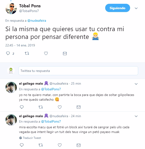 No te quiero matar, con partirte la boca me quedo satisfecho