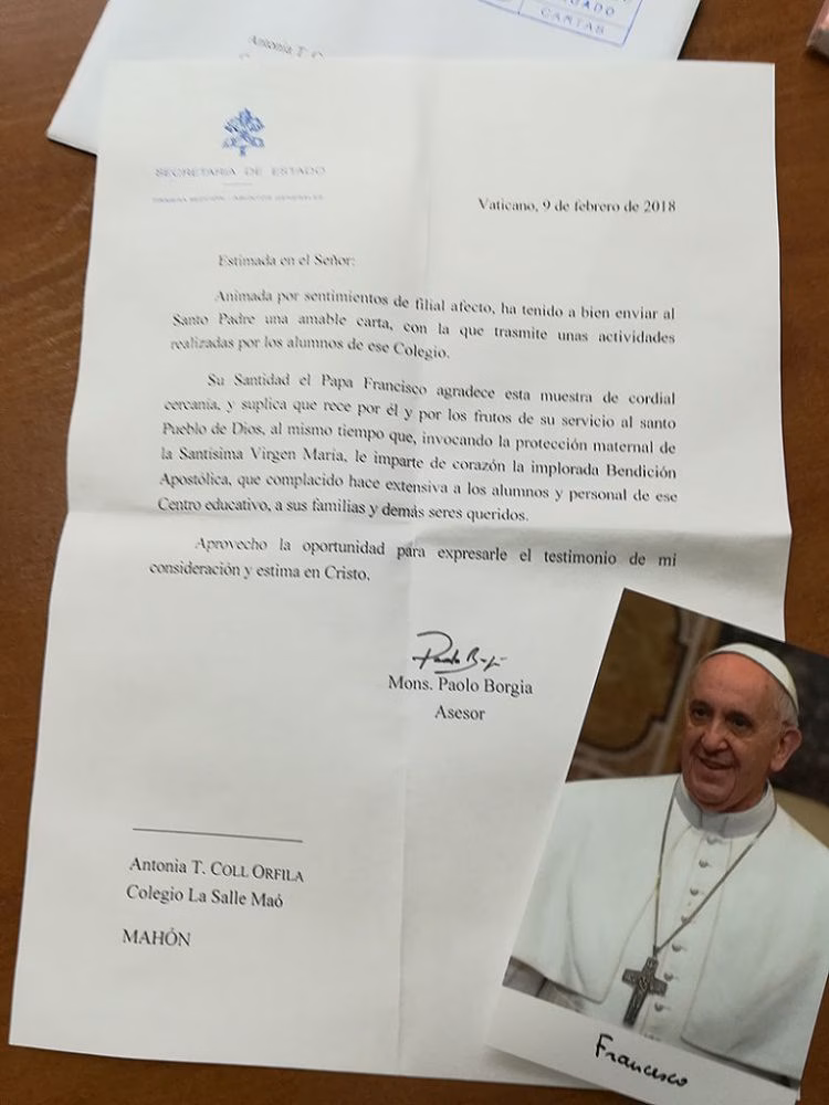 Alumnos de 4º de ESO de La Salle Maó reciben una carta del Papa