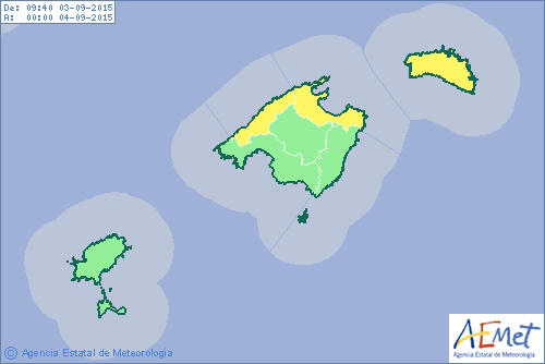 Menorca entra en alerta ante el riesgo de fuertes lluvias y tormentas