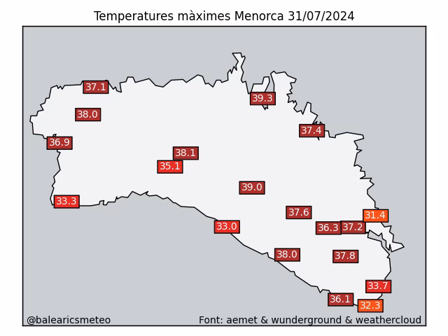 En Menorca se han alcanzado este miércoles 39,3 grados de temperatura