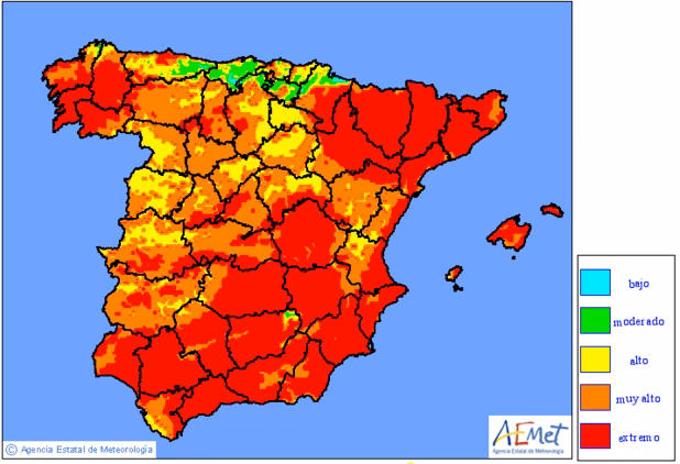Menorca entra en alerta por riesgo extremo de incendio y el jueves por fenómenos costeros