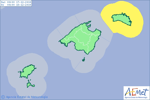 Menorca entra en alerta amarilla el miércoles por fuertes vientos