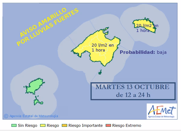Riesgo de lluvias intensas en Menorca para el martes