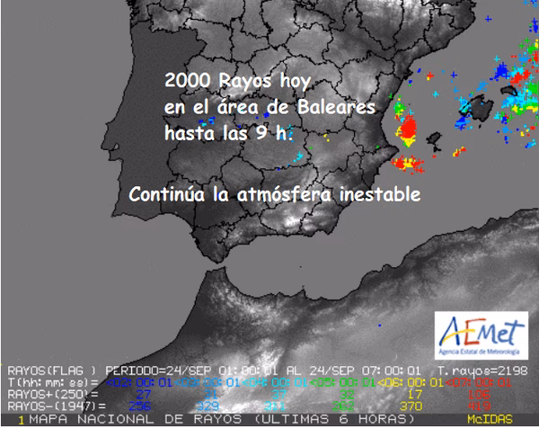 Menorca vuelve a entrar en alerta tras una noche en la que han caído 2.000 rayos en las islas
