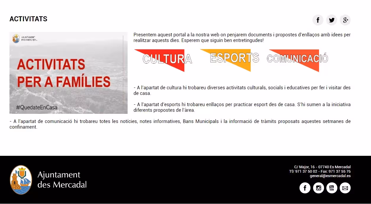 Es Mercadal fomenta las actividades para familias en su portal web