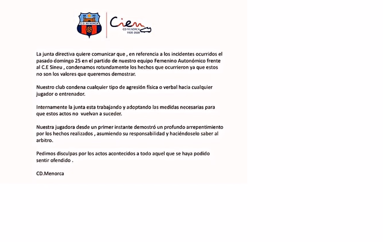 CD Menorca y CE Sineu condenan la trifulca del domingo