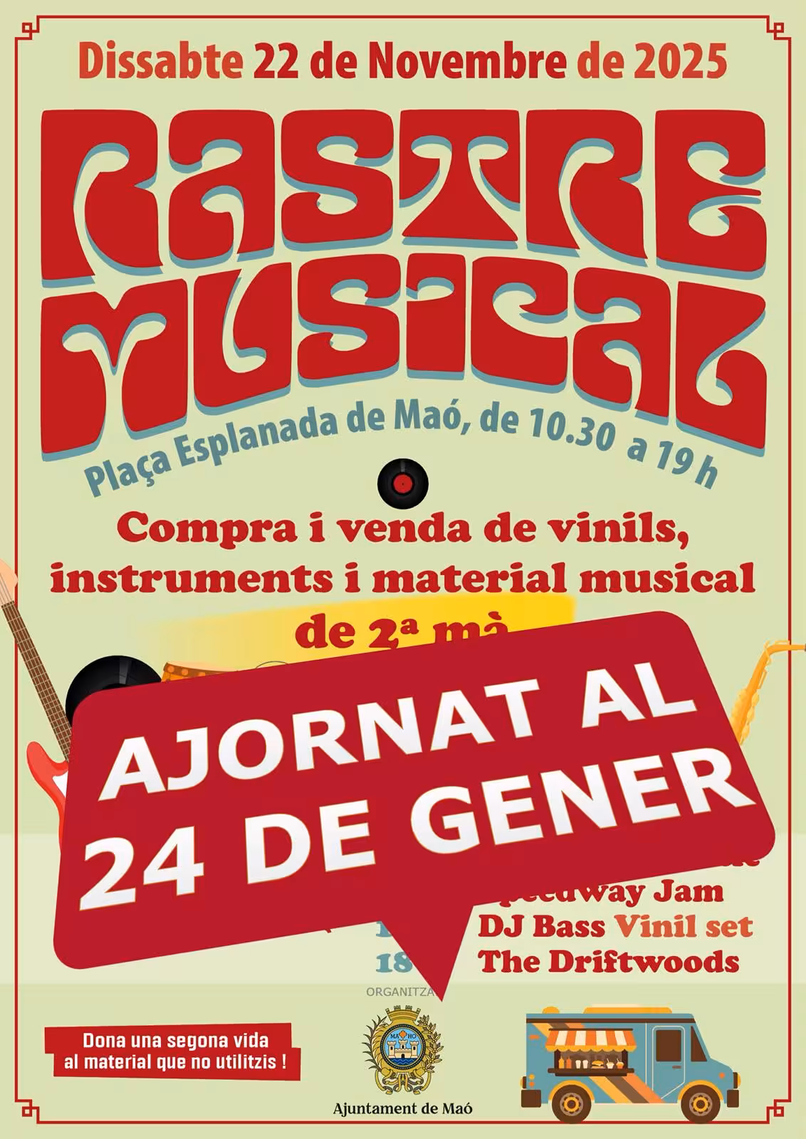 Maó reprograma el Rastro Musical para el 24 de enero de 2026