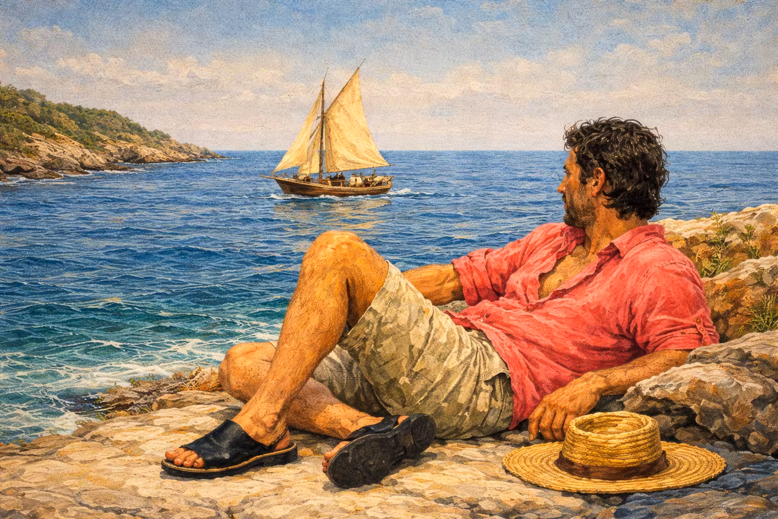 Adolfo Alonso disfrutando del mar en Menorca en una imagen generada por IA de igual modo que Donald Trump usa esta tecnología para parecer el Mesías.