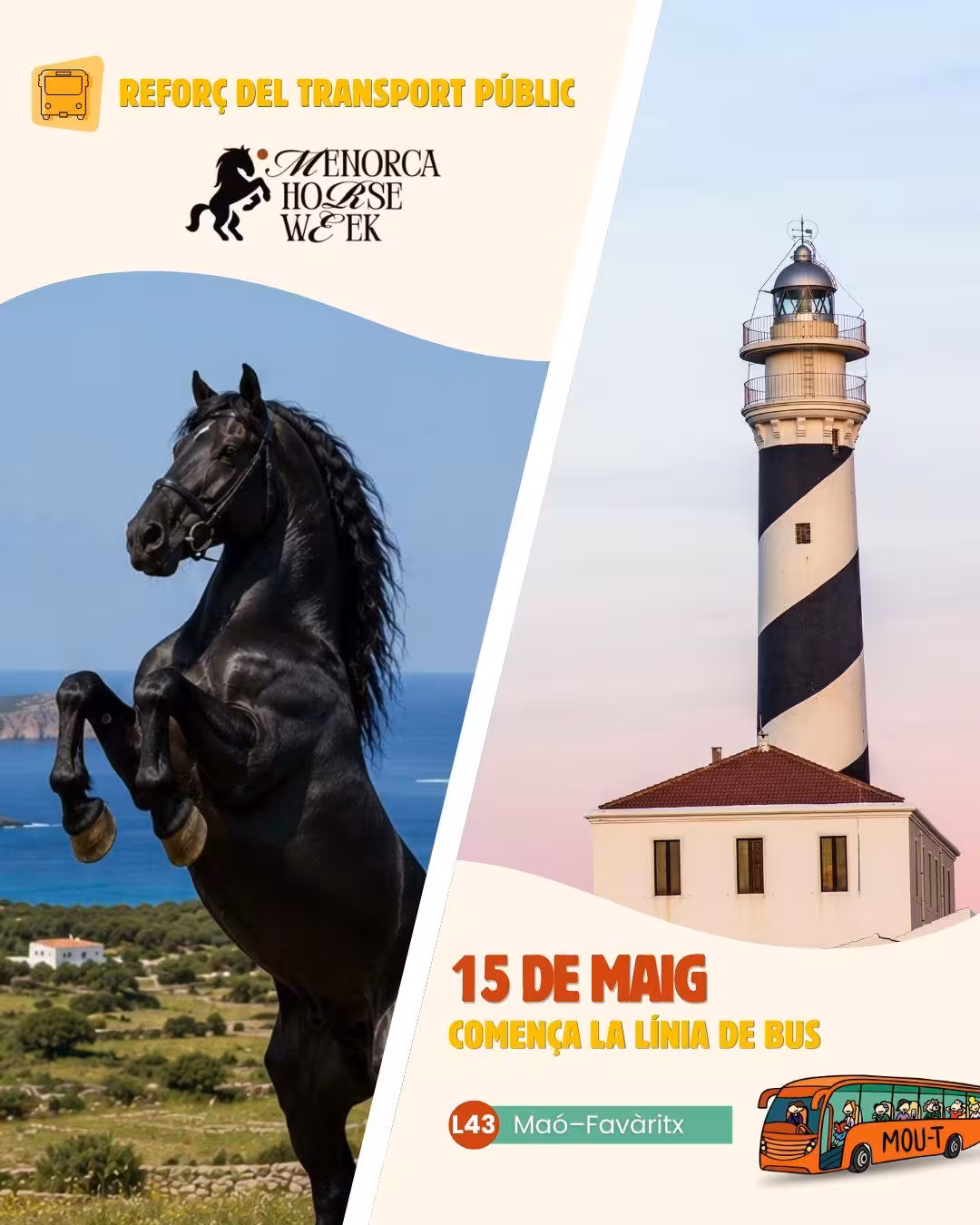 El departamento de Movilidad reactiva este viernes la línea 43 de Maó-Favàritx y refuerza el transporte público para la I Menorca Horse Week.