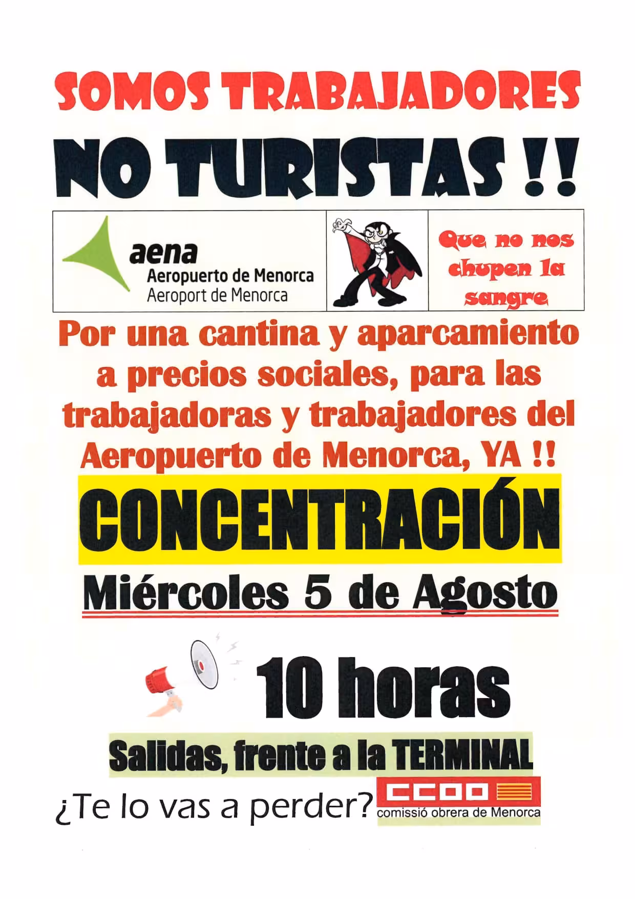 Los trabajadores del Aeropuerto de Menorca siguen movilizándose. (Foto: CCOO)