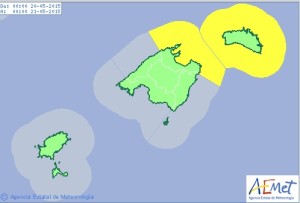 Mapa de avisos para este miércoles en Balears. FOTO.- Aemet