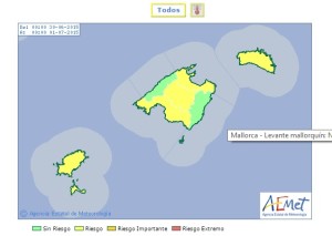 Mapa de riesgo de AEMET para este martes