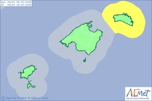 Mapa de alerta amarilla por fenómenos costeros para el jueves.