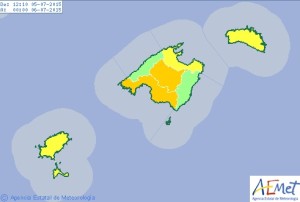 Mapa de avisos para las Illes Balears. FOTO.- AEMET