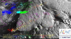 Imagen vía satélite de la zona de Baleares durante la madrugada del sábado. FOTO.- AEMET