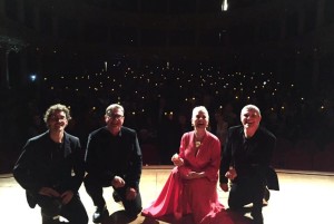 Maria Camps y Pere Arguimbau (derecha) tras el concierto del Prinicpal, junto a Joan Taltavull y Jordi Odrí. Foto: M.C.