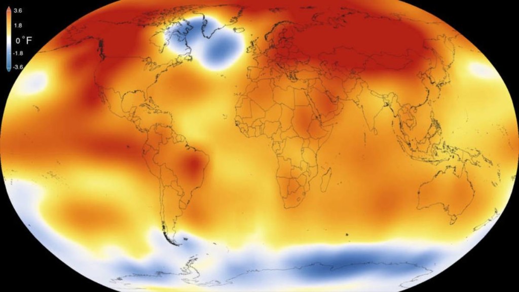 El planeta se calienta a una velocidad sin precedentes, más rápido de lo ocurrido en los últimos 65 millones de años. Foto: NASA.