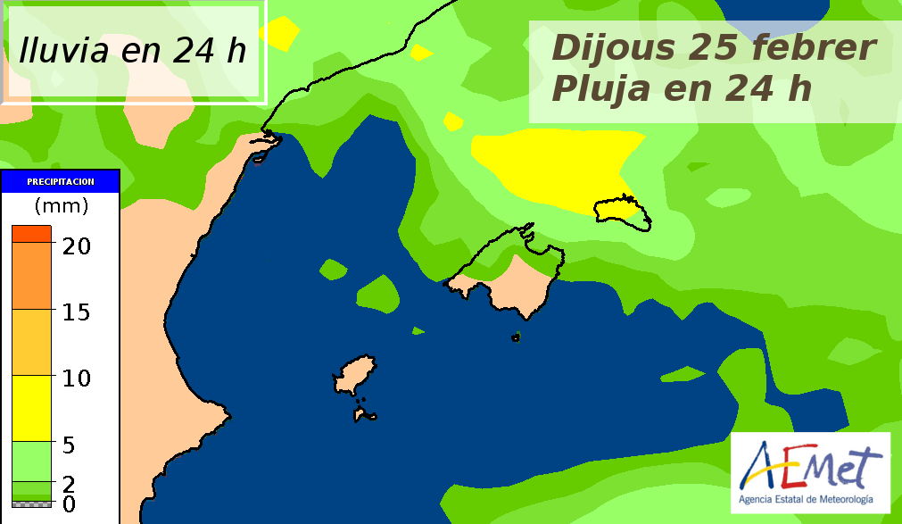 Mapa de previsión de Aemet para el jueves.