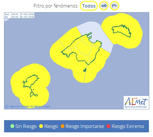 La alerta amarilla afecta a toda la isla