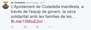 El Ajuntament de Ciutadella también se pronunció