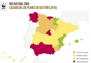 Mapa sobre la situación de los planes de gestión por comunidades autónomas. FUENTE.- WWF