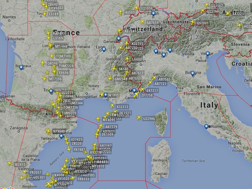 Gráfica de los aviones que conectaban esta mañana con las Illes Balears.