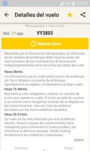 Información de Vueling sobre los continuos retrasos.