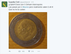 La Guardia Civil alerta sobre la aparición de dirhams. 