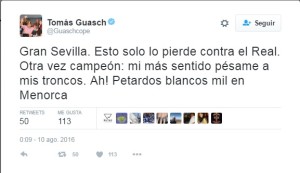 Guasch destaca el apoyo de los seguidores blancos en Menorca.