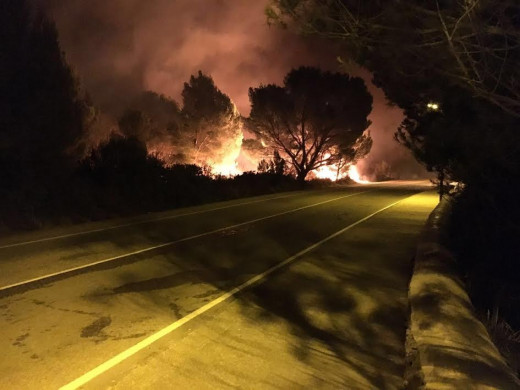 (Vídeo y galería de fotos) Estabilizado el incendio que ha obligado a desalojar a 600 personas en Addaia, Arenal d’en castell y Coves Noves