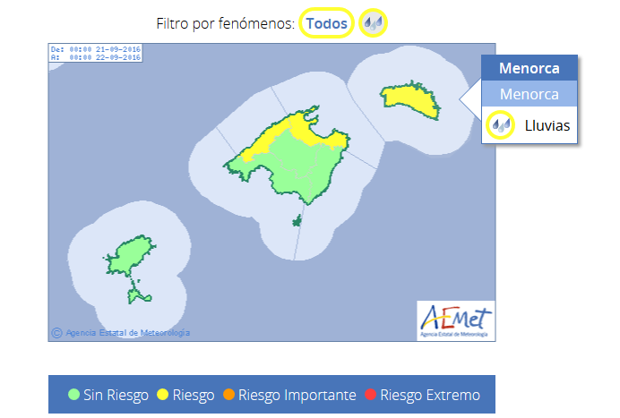 Mapa de alertas de Aemet.