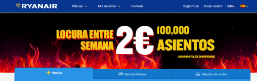 Anuncio que aparecía en la cabecera de la página web de Ryanair.