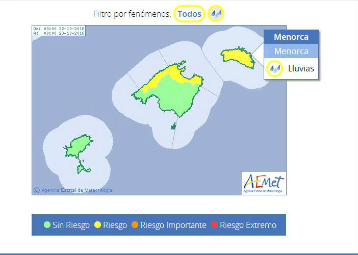 Mapa de previsión de Aemet.