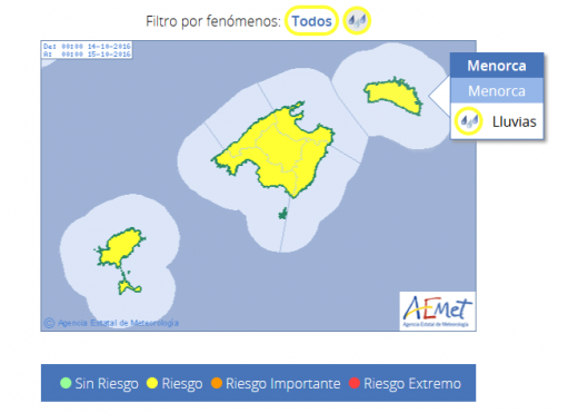 Mapa de alertas de Aemet para el viernes.