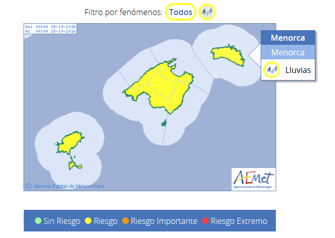 Mapa de alertas de Aemet para el viernes.