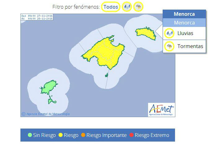 Mapa de avisos de Aemet.