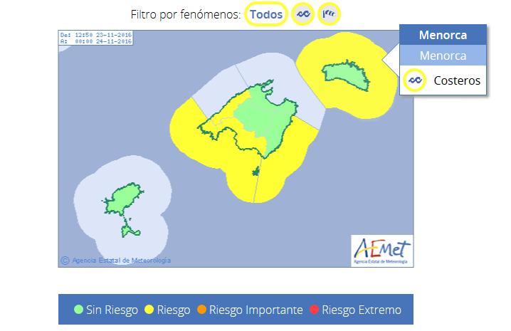 Mapa de previsión de Aemet.