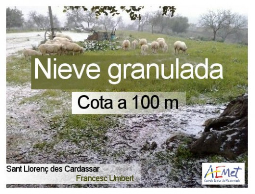 En Mallorca la cota de nieve se ha instalado en los 100 metros, según Aemet.