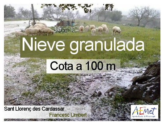 En Mallorca la cota de nieve se ha instalado en los 100 metros, según Aemet.