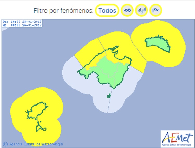 La alerta afecta a todas las islas.