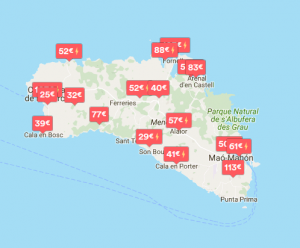 Mapa de Airbnb en la que se ofertan las viviendas en la Isla.