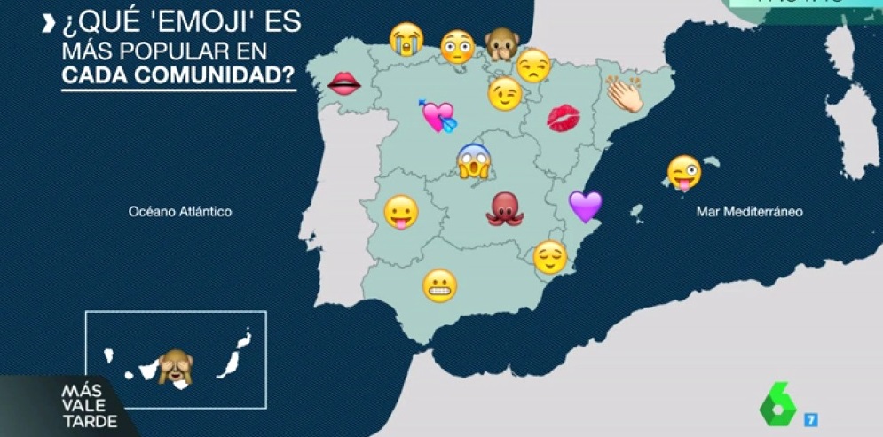 Mapa de España según los emojis más utilizados (Foto LaSexta)