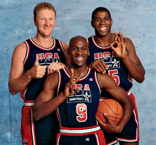 Larry Bird, Magic Johnson y Michael Jordan.