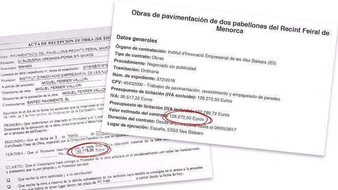 Valor estimado de las obras y acta de recepción de las mismas.